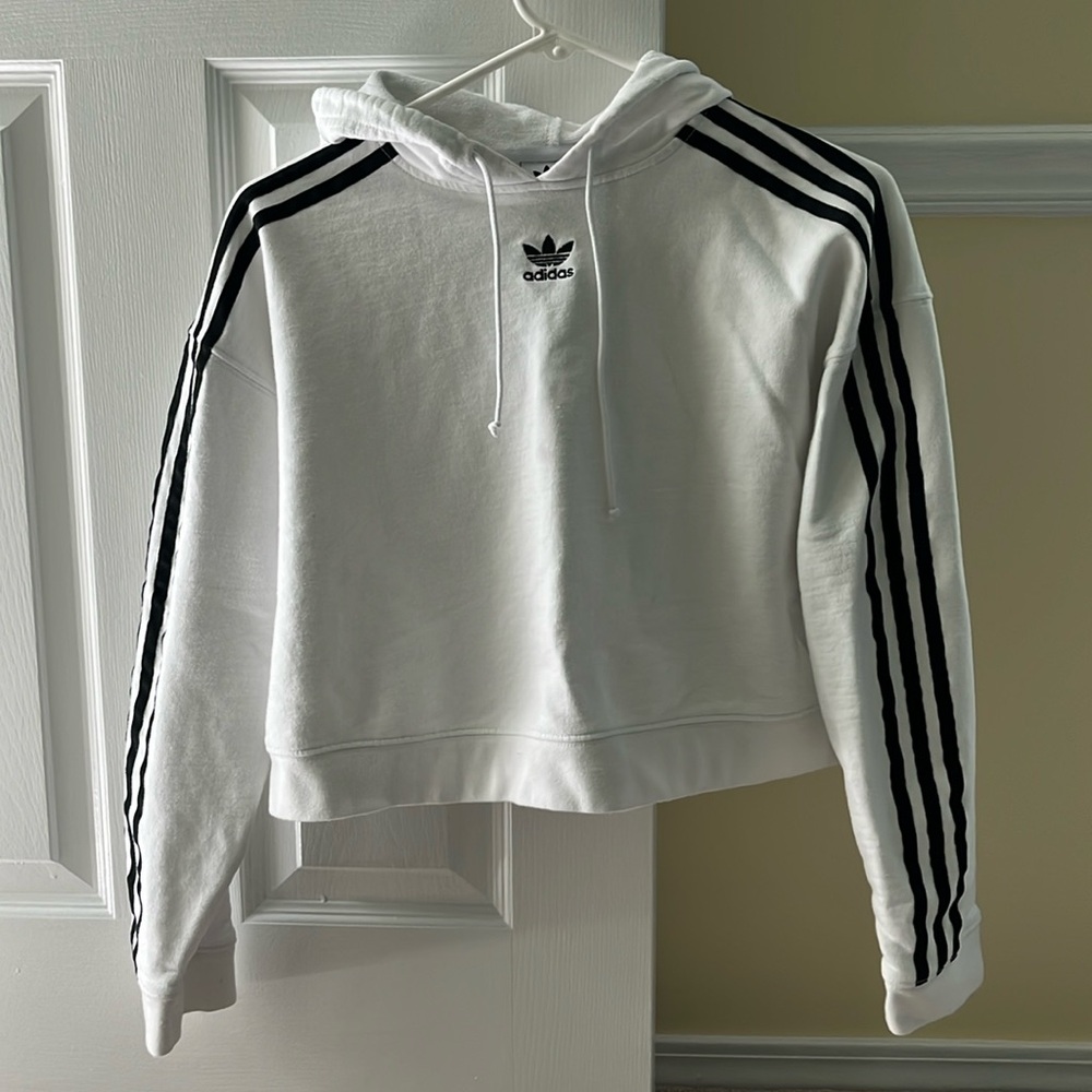 Adidas White Cropped Hoodie